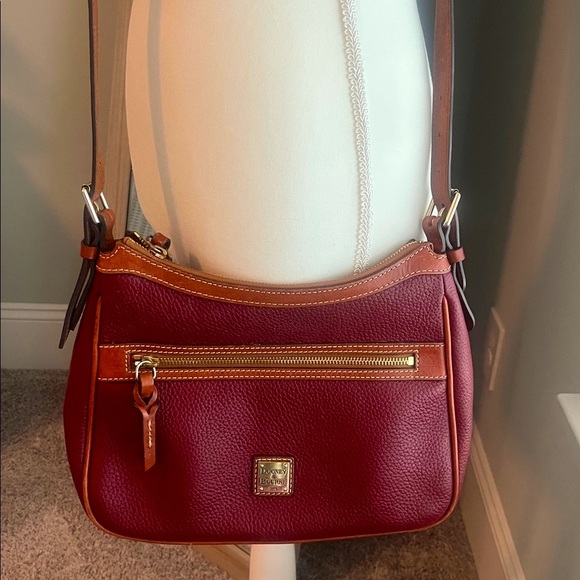 Dooney & Bourke red/tan leather crossbody bag. - Picture 1 of 12